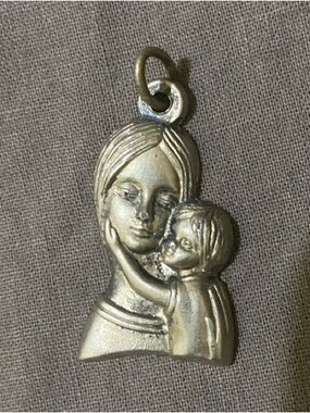Vintage Silver-Tone Madonna and Child Pendant Necklace Charm